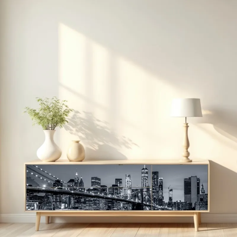 Naklejka repozycjonowalna Nowy Jork panorama nocna z Mostem Brooklińskim – Wallissimo® Naklejka repozycjonowalna Nowy Jork panorama nocna z Mostem Brooklińskim – Wallissimo®