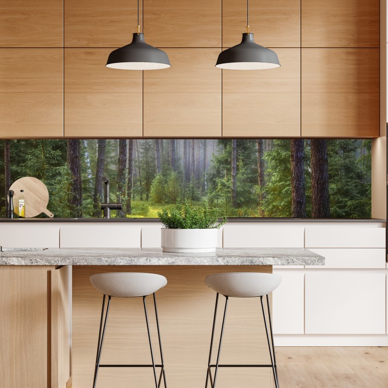 Naklejka repozycjonowalna mglisty sosnowy las z ścieżką – Wallissimo® Naklejka repozycjonowalna mglisty sosnowy las z ścieżką – Wallissimo®