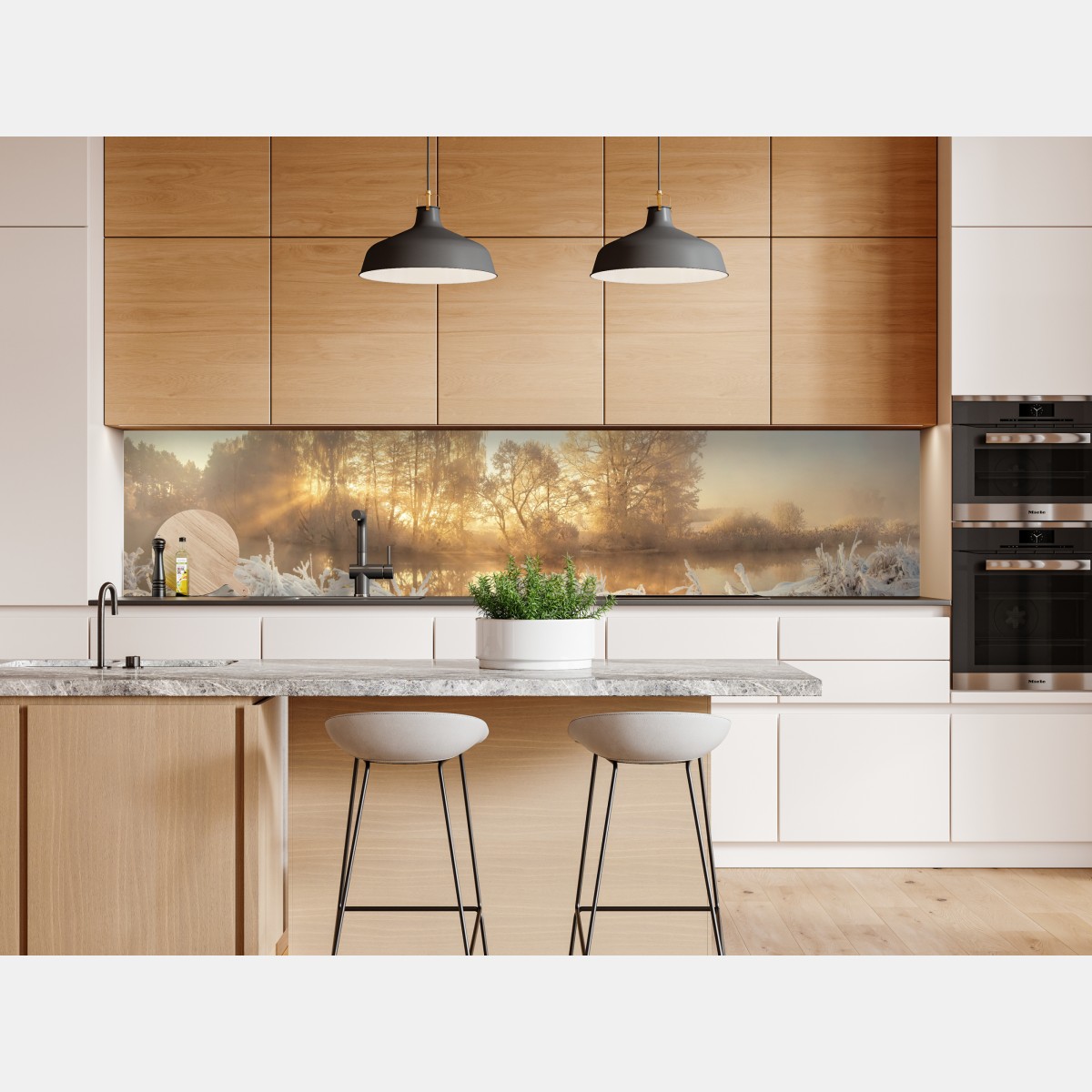 Naklejka repozycjonowalna złoty zimowy wschód słońca nad mroźną rzeką – Wallissimo® Naklejka repozycjonowalna złoty zimowy wschód słońca nad mroźną rzeką – Wallissimo®