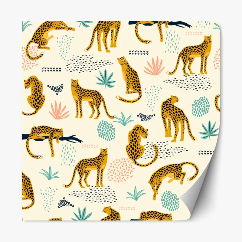 Naklejka repozycjonowalna wzór z gepardami w pastelowych tonach