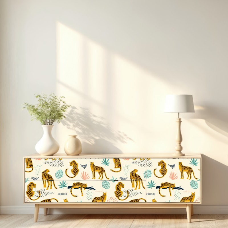 Naklejka repozycjonowalna wzór z gepardami w pastelowych tonach – Wallissimo® Naklejka repozycjonowalna wzór z gepardami w pastelowych tonach – Wallissimo®