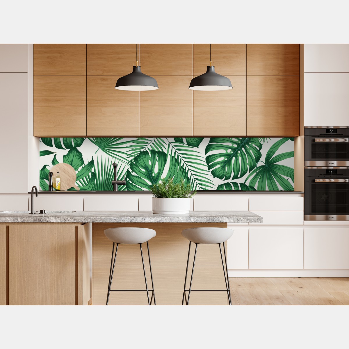 Naklejka repozycjonowalna tropikalny wzór liści monstery i palm – Wallissimo® Naklejka repozycjonowalna tropikalny wzór liści monstery i palm – Wallissimo®