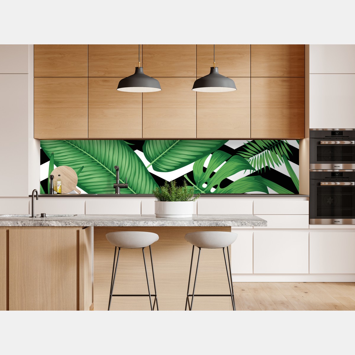 Naklejka repozycjonowalna tropikalne liście na zygzakowatym tle – Wallissimo® Naklejka repozycjonowalna tropikalne liście na zygzakowatym tle – Wallissimo®