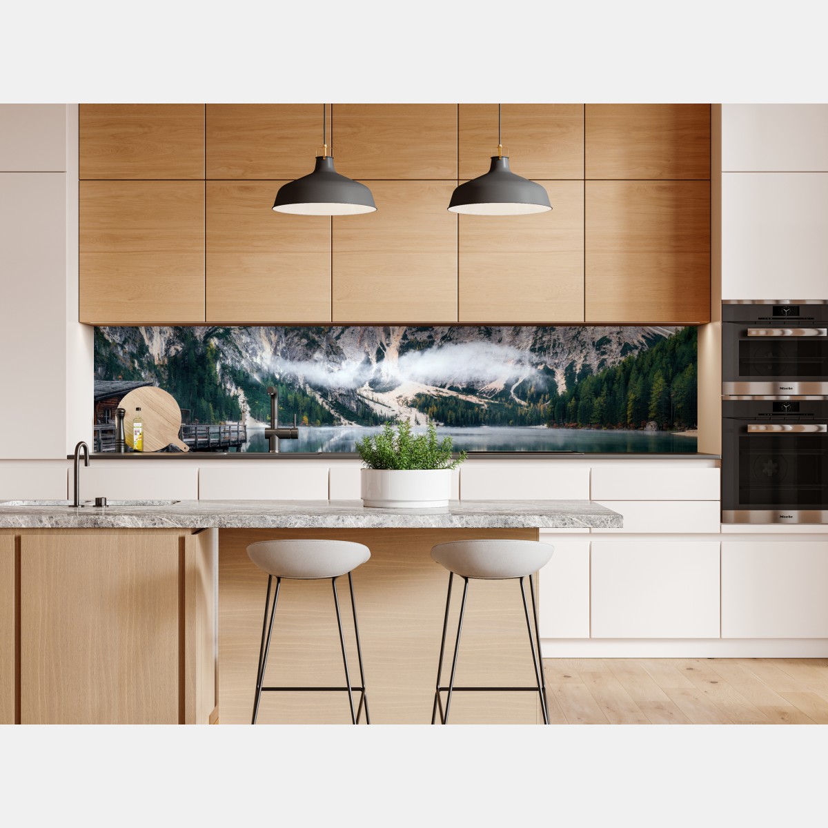 Naklejka repozycjonowalna mgła nad alpejskim jeziorem – Wallissimo® Naklejka repozycjonowalna mgła nad alpejskim jeziorem – Wallissimo®