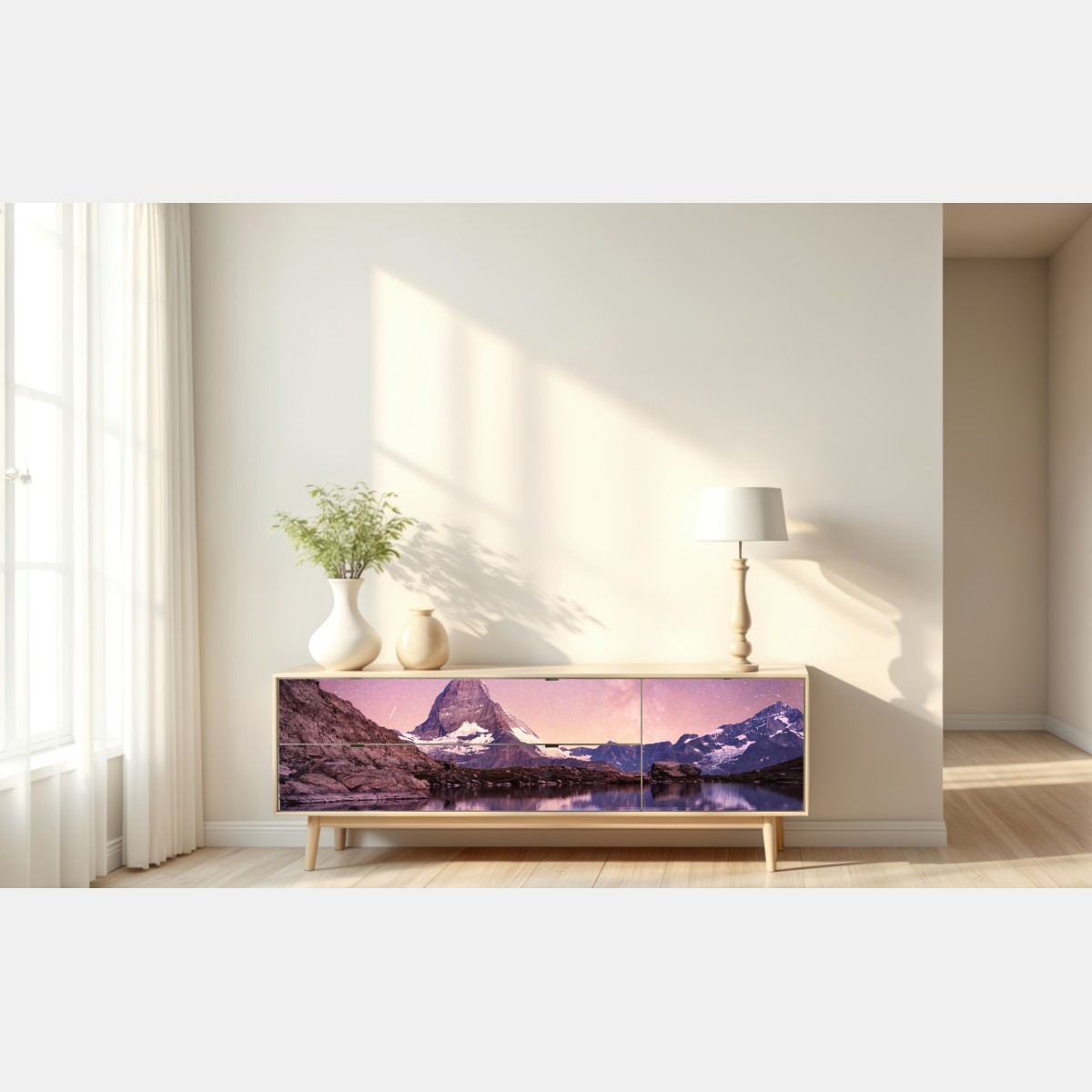 Naklejka repozycjonowalna nocne odbicie Matterhornu pod gwiazdami – Wallissimo® Naklejka repozycjonowalna nocne odbicie Matterhornu pod gwiazdami – Wallissimo®