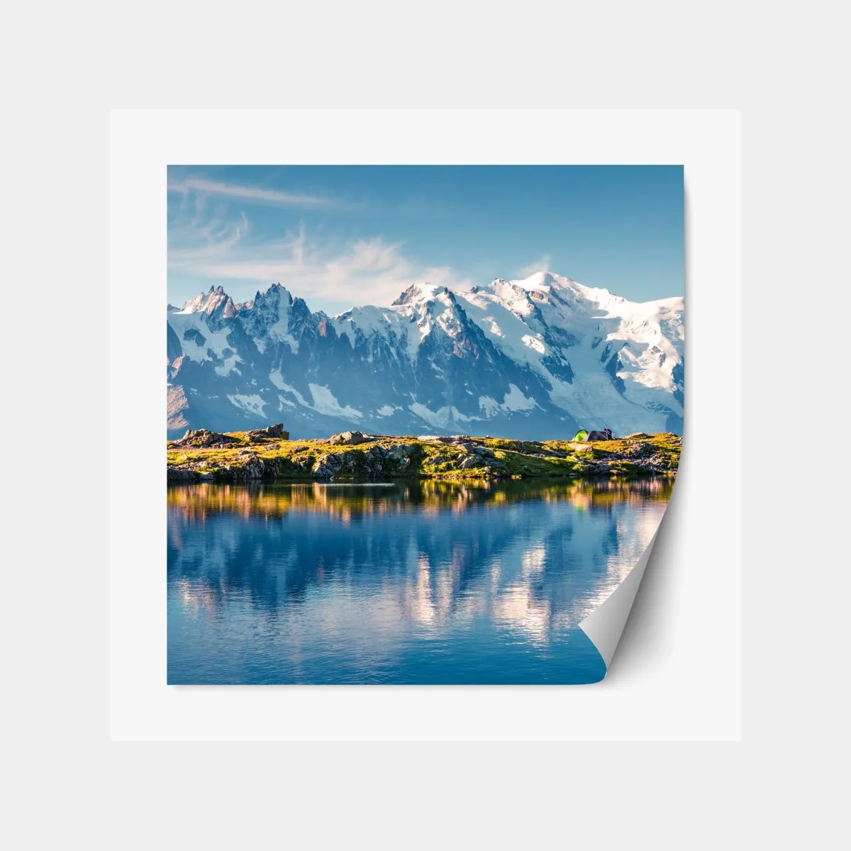 Naklejka repozycjonowalna panorama Mont Blanc odbita w Lac Blanc – Wallissimo® Naklejka repozycjonowalna panorama Mont Blanc odbita w Lac Blanc – Wallissimo®