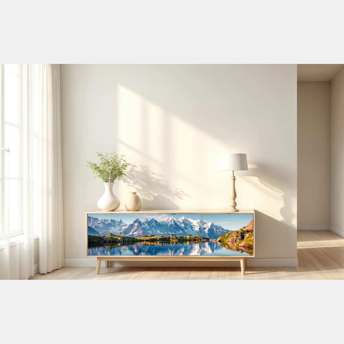 Naklejka repozycjonowalna panorama Mont Blanc odbita w Lac Blanc – Wallissimo® Naklejka repozycjonowalna panorama Mont Blanc odbita w Lac Blanc – Wallissimo®