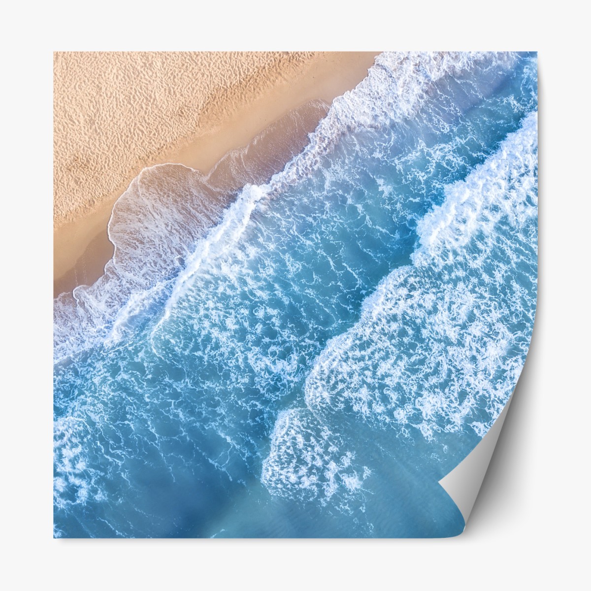 Repositionable sticker aerial view of turquoise waves on sandy beach