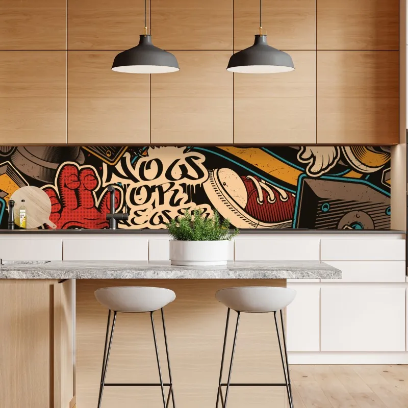 Naklejka repozycjonowalna miejski kolaż graffiti i pop-artu – Wallissimo® Naklejka repozycjonowalna miejski kolaż graffiti i pop-artu – Wallissimo®