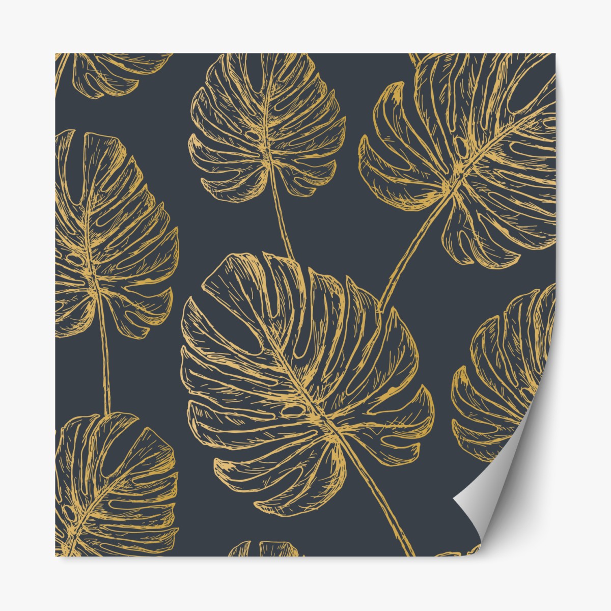 Repositionable sticker gold monstera leaves on dark background