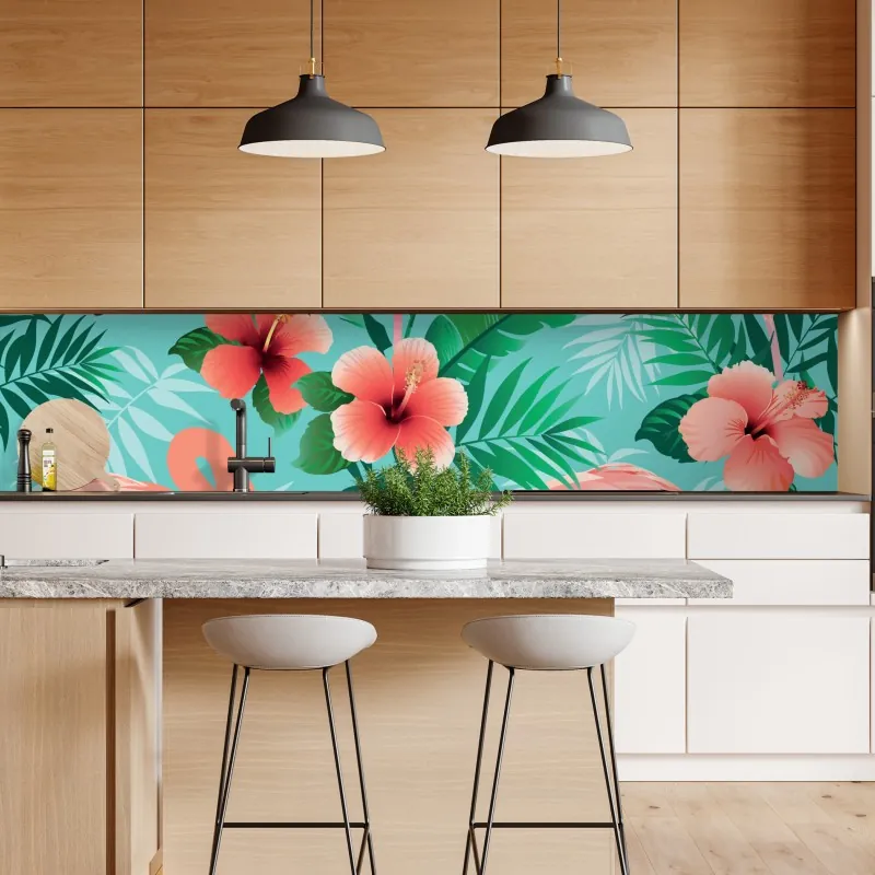 Naklejka repozycjonowalna tropikalny wzór z kakadu i kwiatami – Wallissimo®