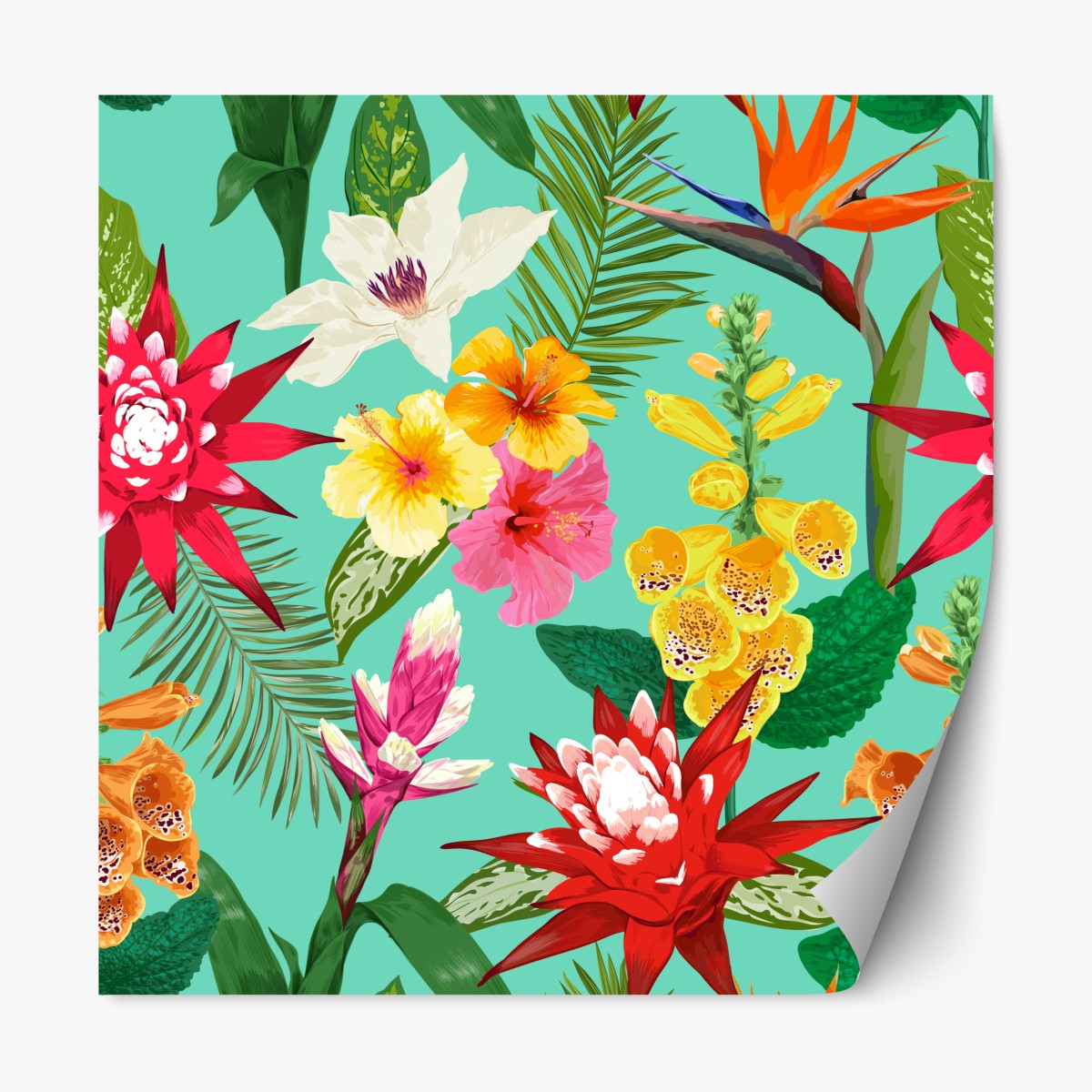 Repositionable sticker tropical watercolor floral seamless pattern