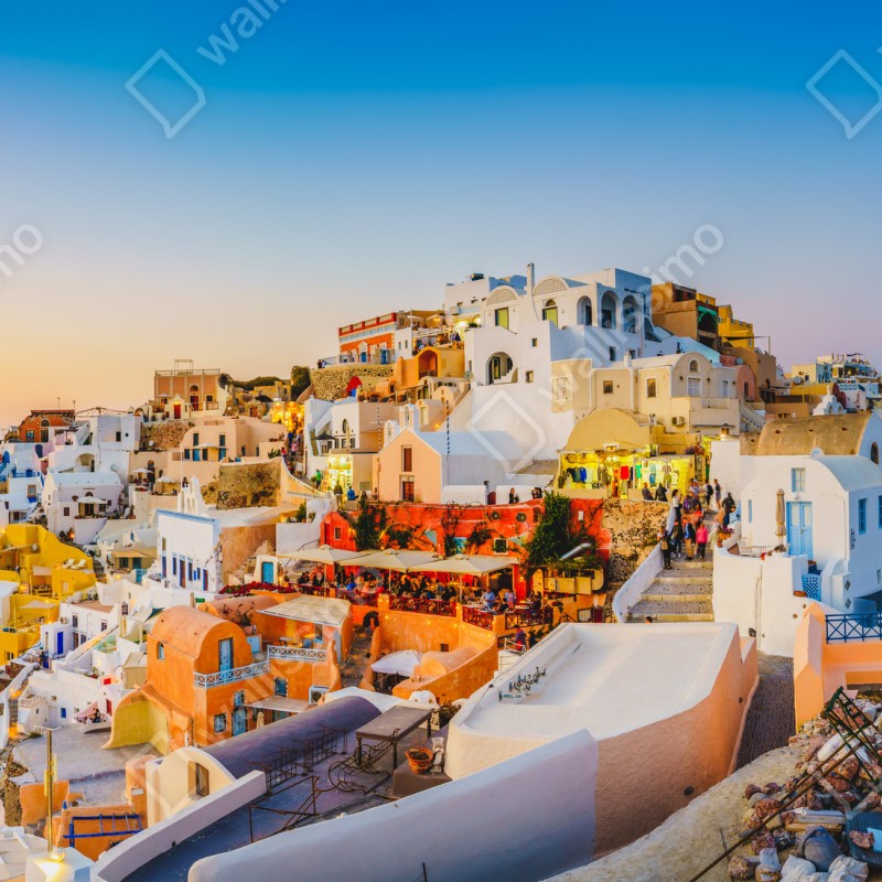 Naklejka repozycjonowalna zachód słońca nad Santorini panoramiczny widok – Wallissimo® Naklejka repozycjonowalna zachód słońca nad Santorini panoramiczny widok – Wallissimo®