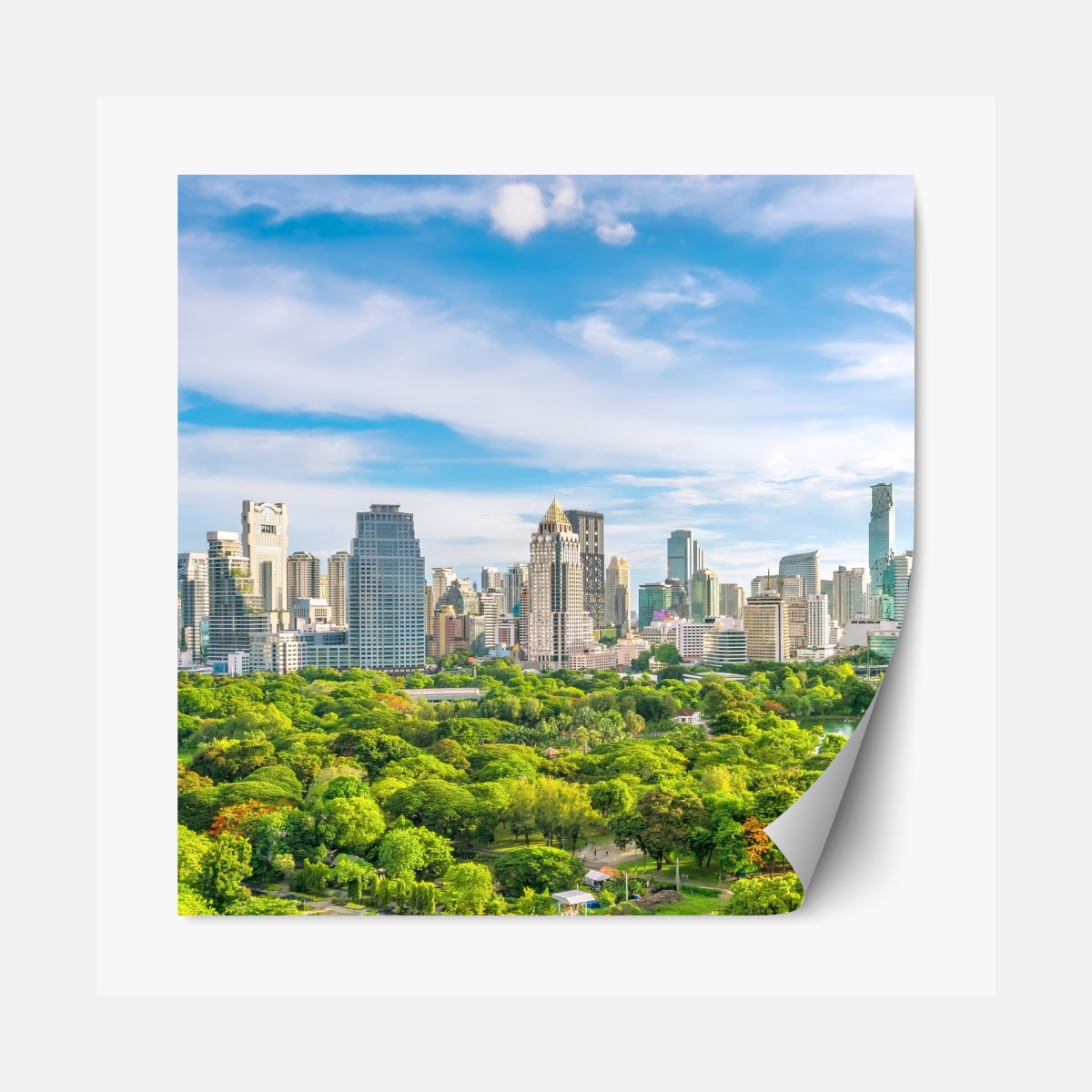 Repositionable sticker vibrant Bangkok skyline above Lumpini Park