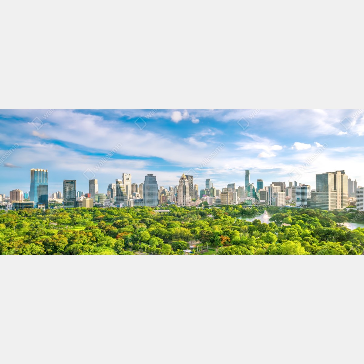 Naklejka repozycjonowalna słoneczna panorama Bangkoku nad parkiem Lumpini – Wallissimo® Naklejka repozycjonowalna słoneczna panorama Bangkoku nad parkiem Lumpini – Wallissimo®