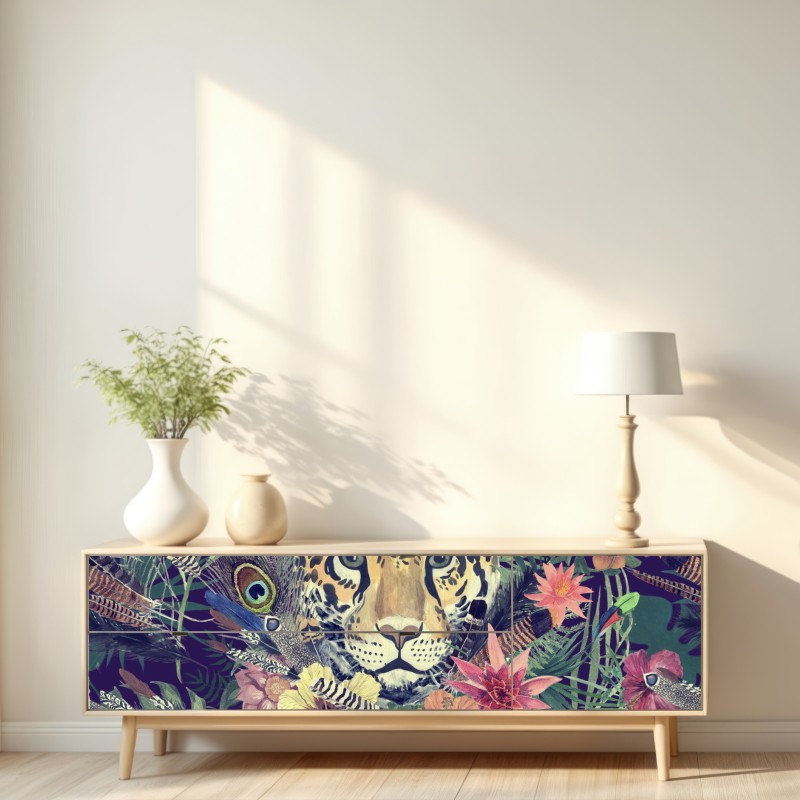 Naklejka repozycjonowalna vintage akwarelowy lampart w tropikalnych liściach – Wallissimo® Naklejka repozycjonowalna vintage akwarelowy lampart w tropikalnych liściach – Wallissimo®