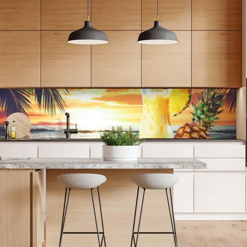 Naklejka repozycjonowalna tropikalny zachód słońca na plaży z koktajlem – Wallissimo® Naklejka repozycjonowalna tropikalny zachód słońca na plaży z koktajlem – Wallissimo®