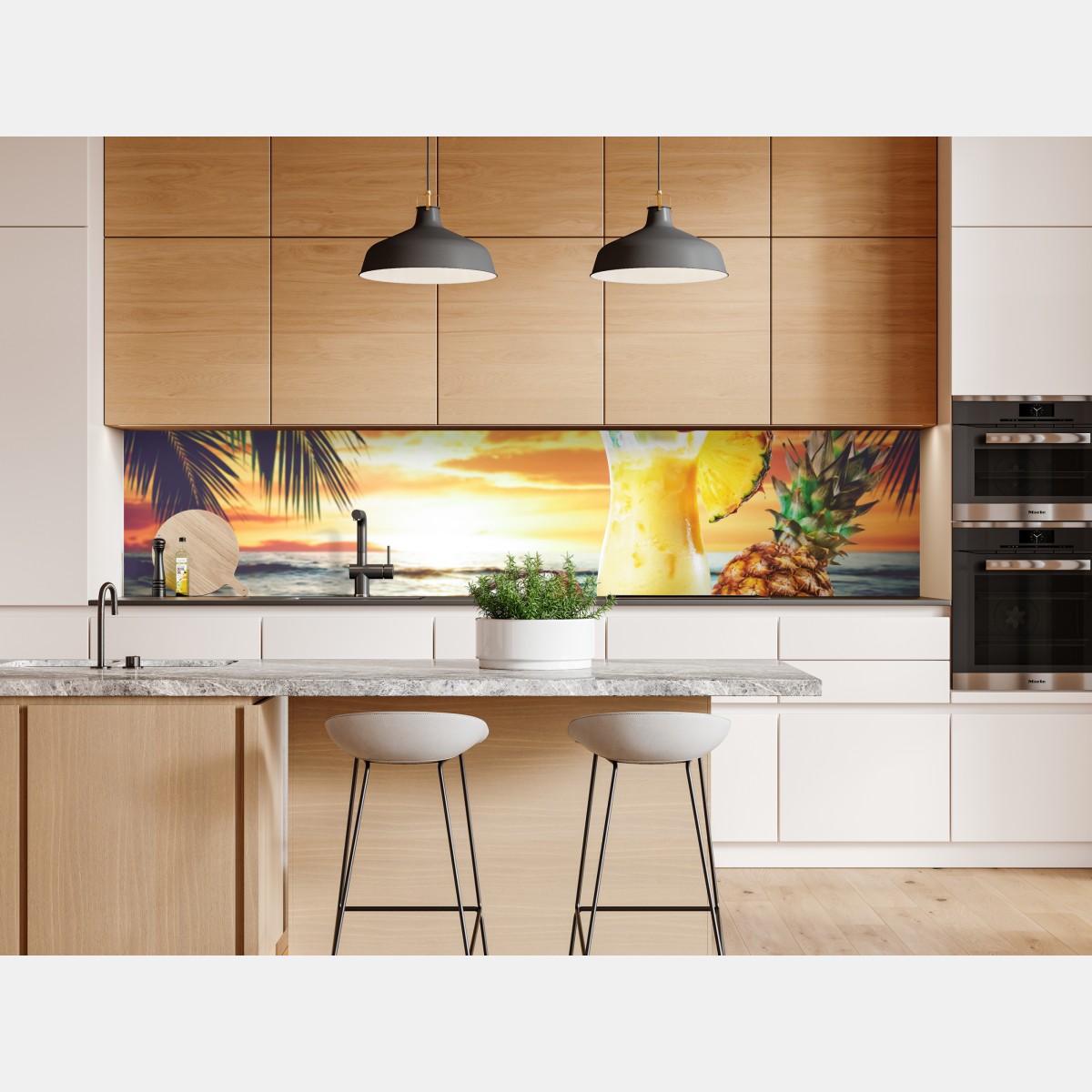 Naklejka repozycjonowalna tropikalny zachód słońca na plaży z koktajlem – Wallissimo® Naklejka repozycjonowalna tropikalny zachód słońca na plaży z koktajlem – Wallissimo®