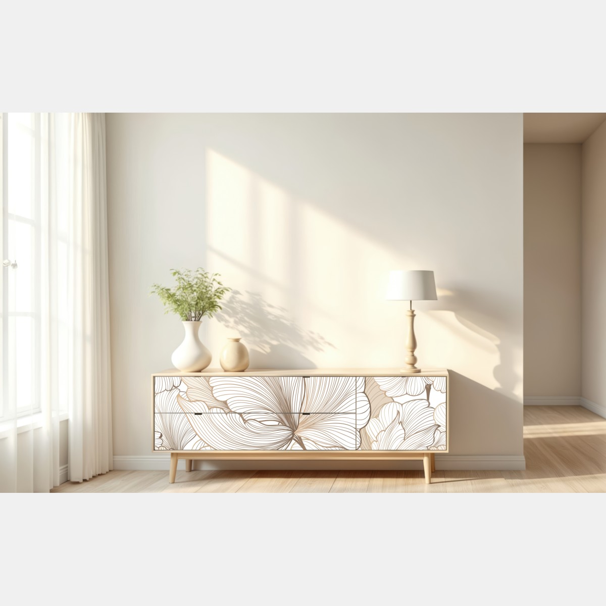 Naklejka repozycjonowalna delikatna beżowa ilustracja kwiatowa – Wallissimo® Naklejka repozycjonowalna delikatna beżowa ilustracja kwiatowa – Wallissimo®