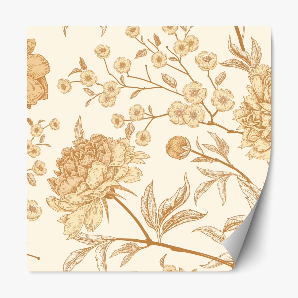 Repositionable sticker vintage beige peony floral pattern