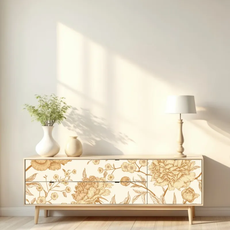 Naklejka repozycjonowalna vintage beżowy wzór kwiatowy z peoniami – Wallissimo® Naklejka repozycjonowalna vintage beżowy wzór kwiatowy z peoniami – Wallissimo®