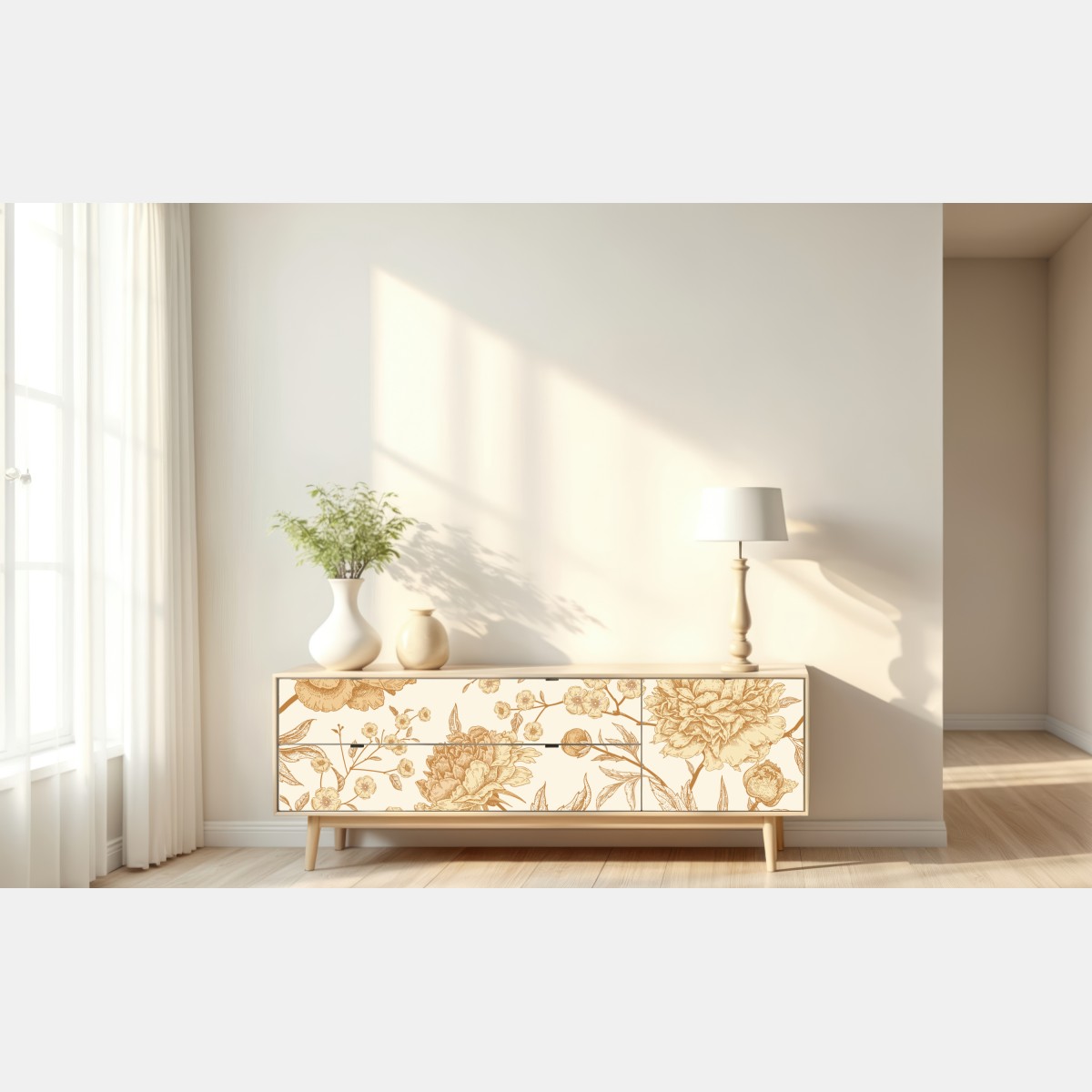 Naklejka repozycjonowalna vintage beżowy wzór kwiatowy z peoniami – Wallissimo® Naklejka repozycjonowalna vintage beżowy wzór kwiatowy z peoniami – Wallissimo®