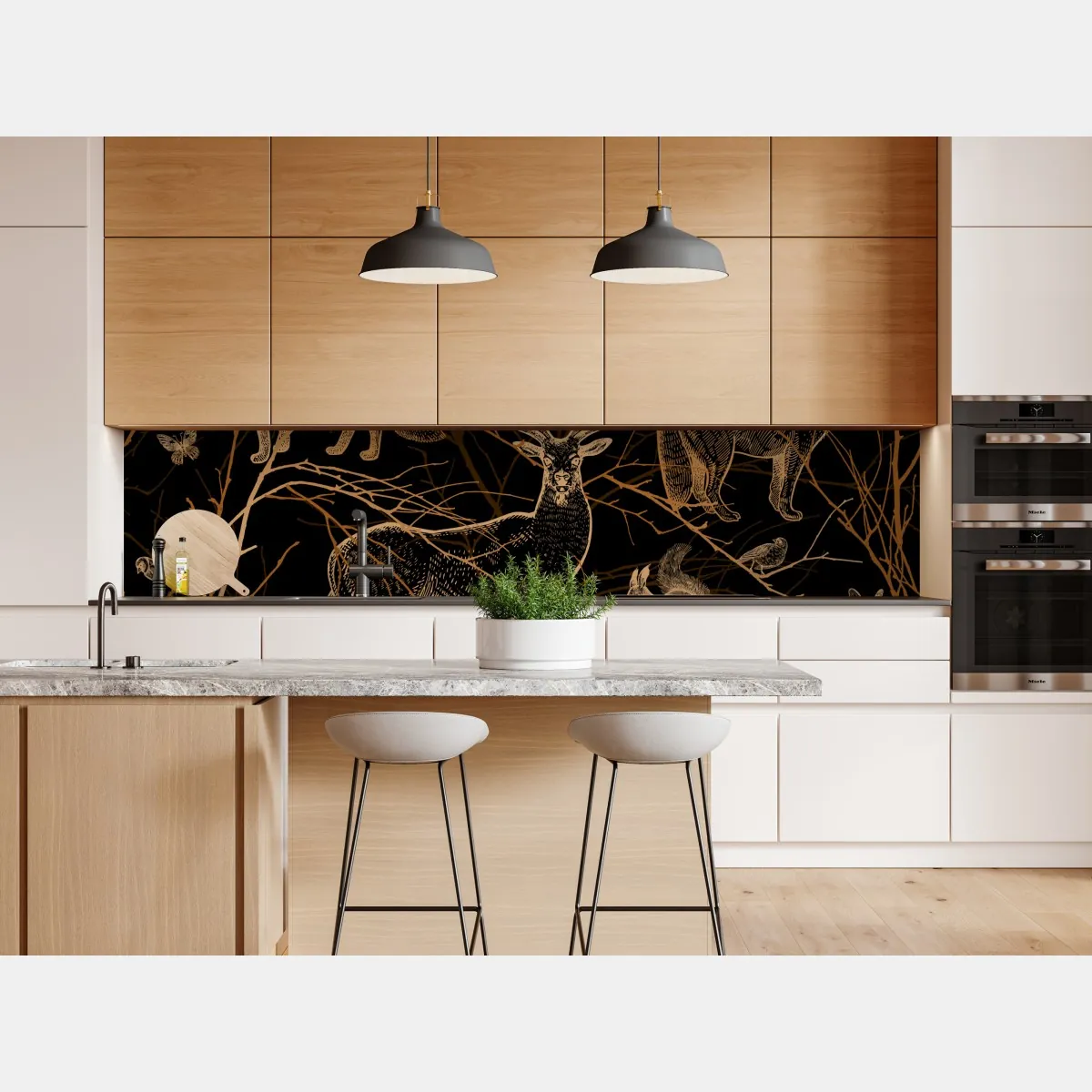 Naklejka repozycjonowalna złote zwierzęta leśne na czarnym tle – Wallissimo® Naklejka repozycjonowalna złote zwierzęta leśne na czarnym tle – Wallissimo®