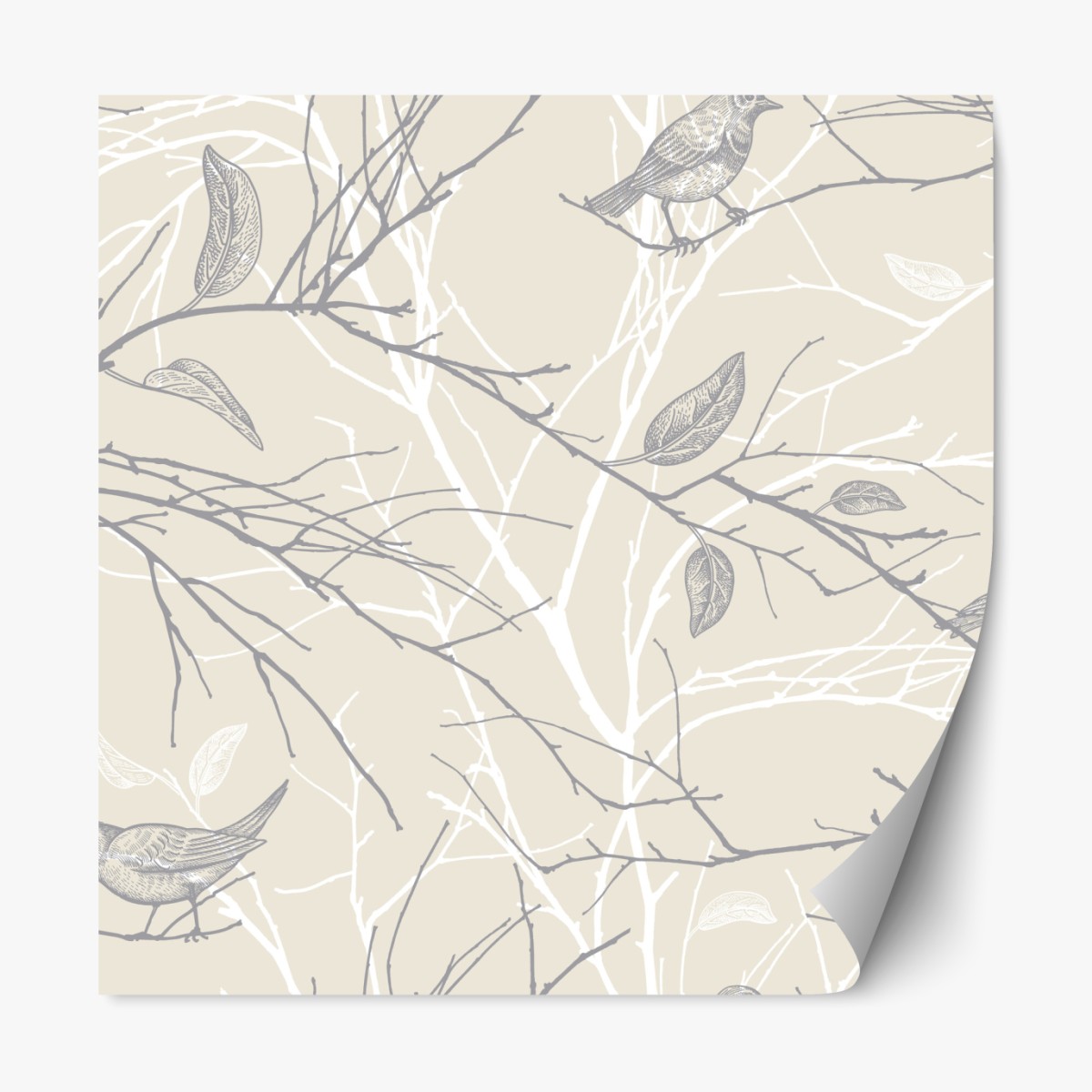 Repositionable sticker soft beige bird and branch pattern