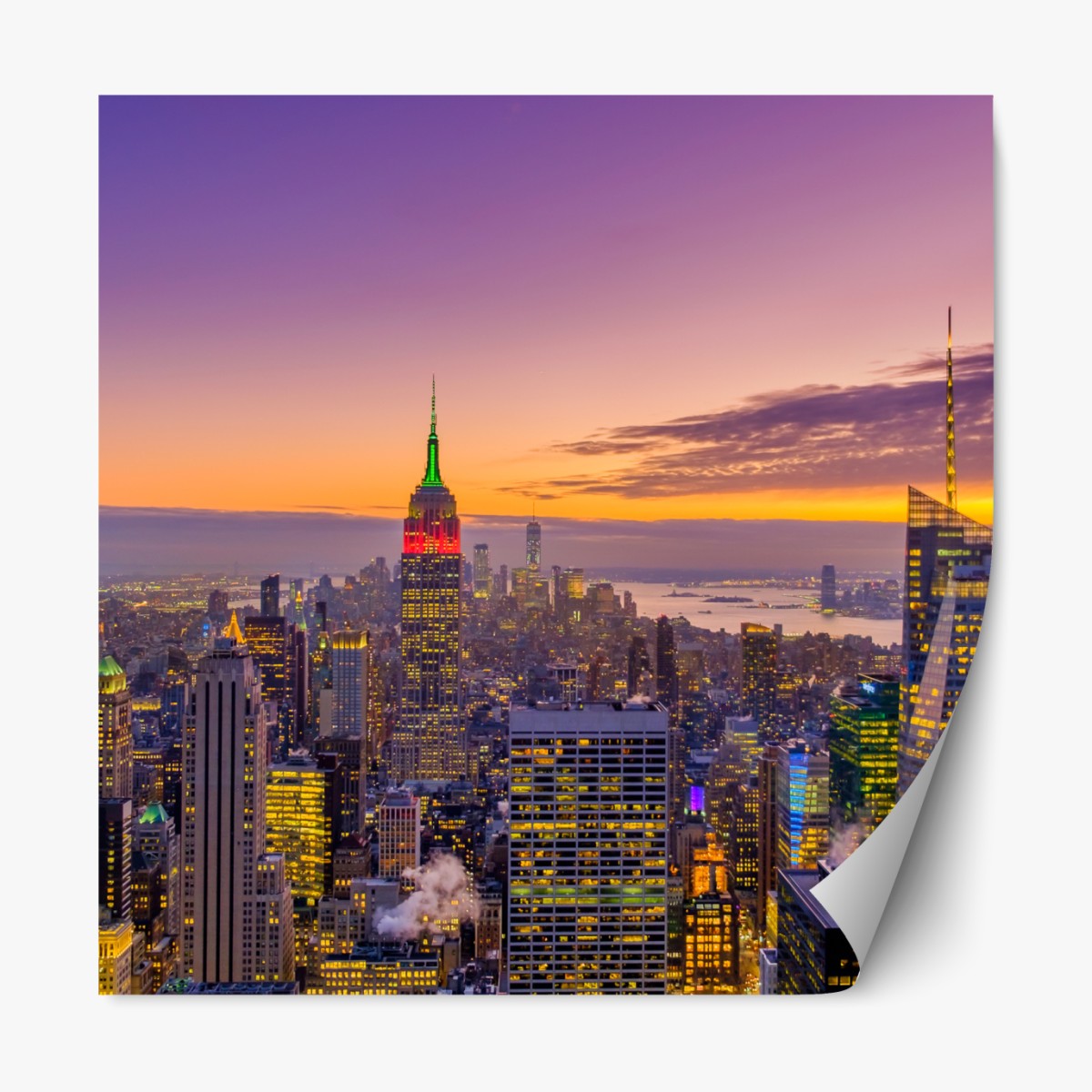 Repositionable sticker vibrant New York skyline at sunset
