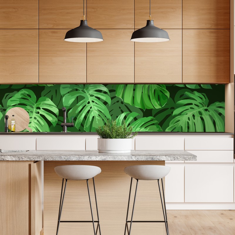 Naklejka repozycjonowalna tropikalny wzór z liśćmi monstery – Wallissimo® Naklejka repozycjonowalna tropikalny wzór z liśćmi monstery – Wallissimo®