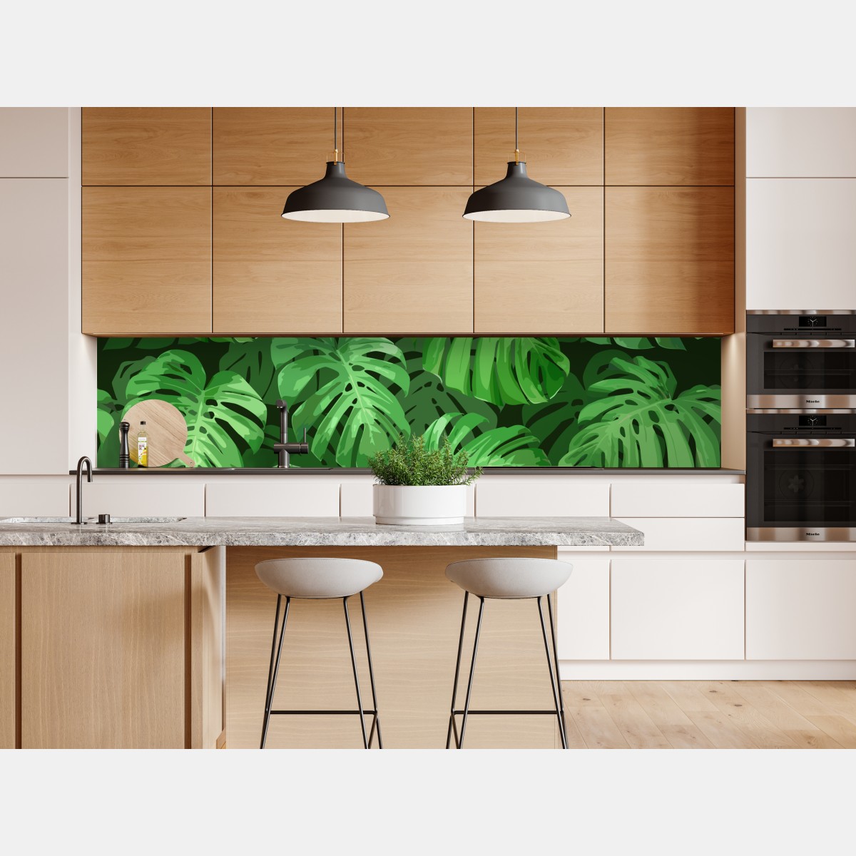 Naklejka repozycjonowalna tropikalny wzór z liśćmi monstery – Wallissimo® Naklejka repozycjonowalna tropikalny wzór z liśćmi monstery – Wallissimo®