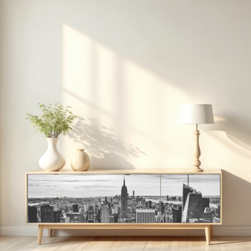 Naklejka repozycjonowalna panorama Nowego Jorku w odcieniach szarości – Wallissimo® Naklejka repozycjonowalna panorama Nowego Jorku w odcieniach szarości – Wallissimo®