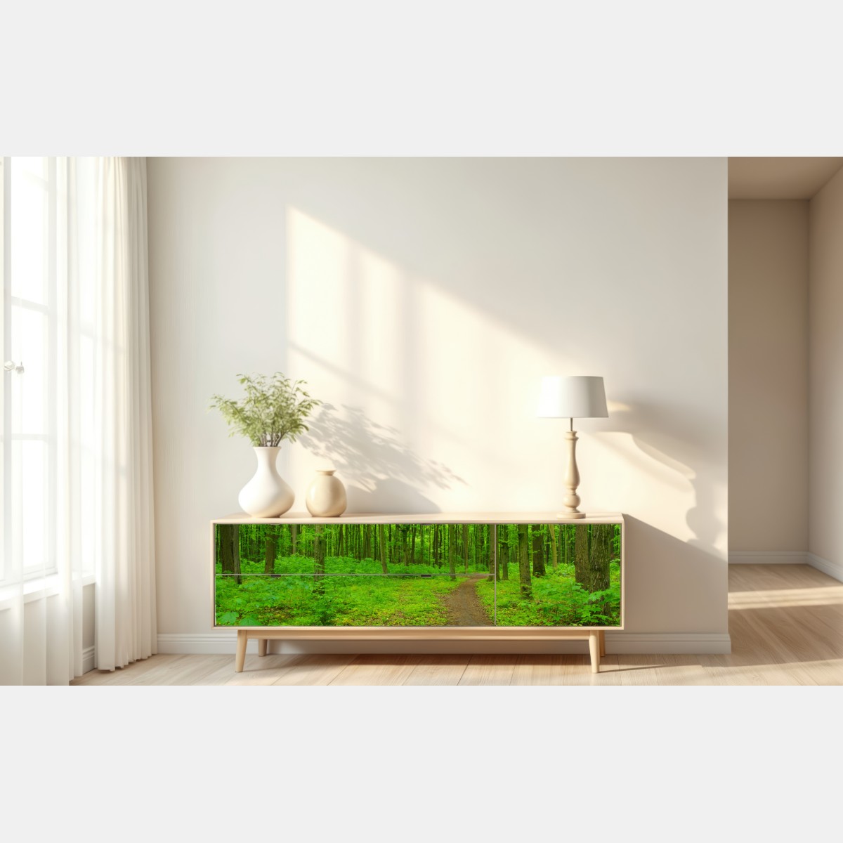 Naklejka repozycjonowalna spokojna zielona leśna ścieżka – Wallissimo® Naklejka repozycjonowalna spokojna zielona leśna ścieżka – Wallissimo®
