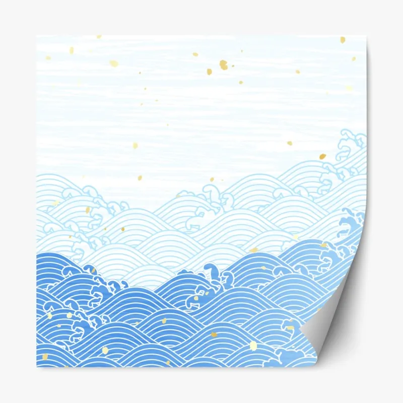 Naklejka repozycjonowalna spokojne niebieskie fale ze złotymi akcentami
