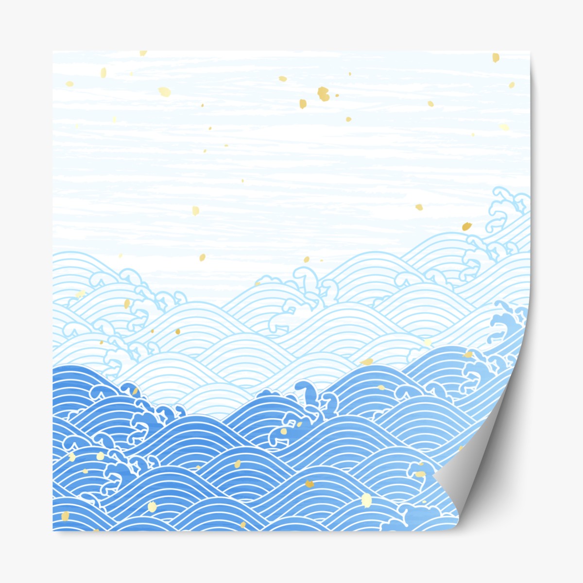 Repositionable sticker calm blue waves with gold accents