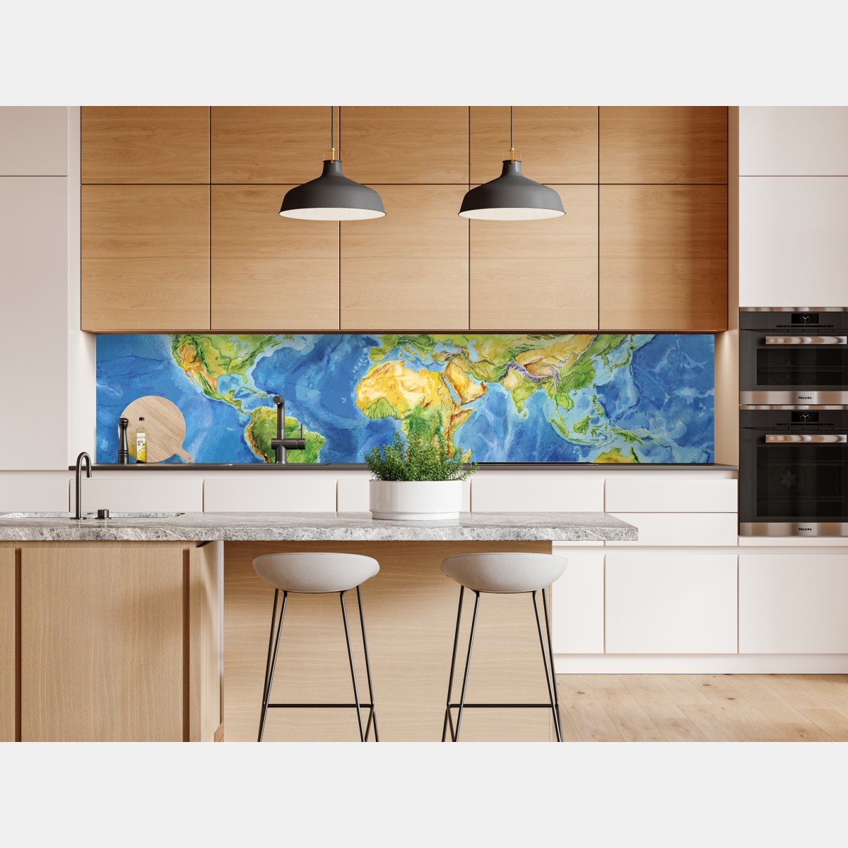 Naklejka repozycjonowalna akwarelowa mapa fizyczna świata – Wallissimo® Naklejka repozycjonowalna akwarelowa mapa fizyczna świata – Wallissimo®