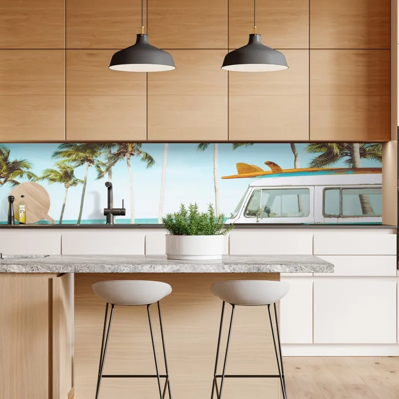 Naklejka repozycjonowalna tropikalny zachód słońca z sylwetkami palm – Wallissimo®