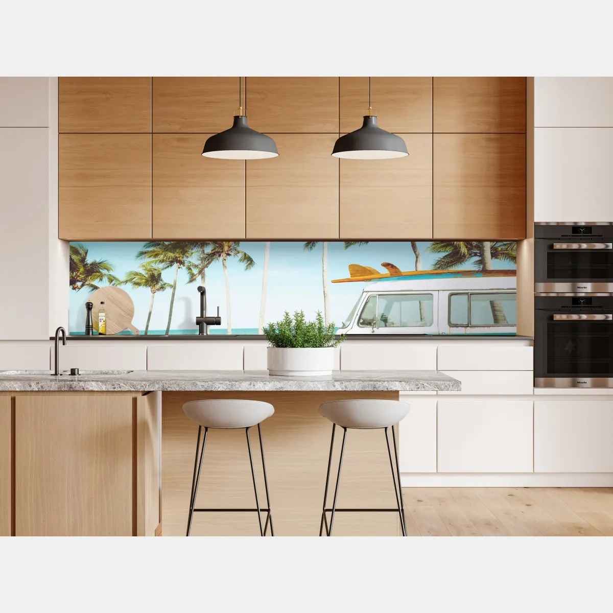 Naklejka repozycjonowalna stary furgon z deską surfingową na tropikalnej plaży – Wallissimo® Naklejka repozycjonowalna stary furgon z deską surfingową na tropikalnej plaży – Wallissimo®