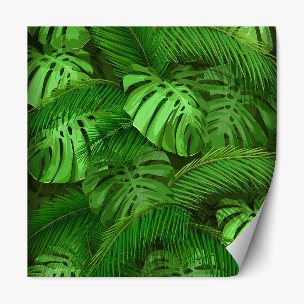 Repositionable sticker lush tropical monstera and palm leaves