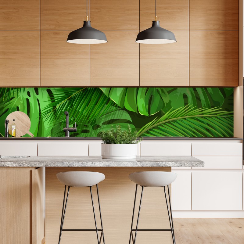 Naklejka repozycjonowalna bujne tropikalne liście monstery i palmy – Wallissimo® Naklejka repozycjonowalna bujne tropikalne liście monstery i palmy – Wallissimo®