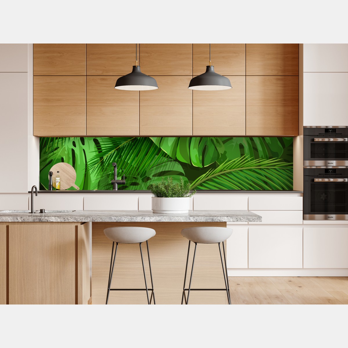 Naklejka repozycjonowalna bujne tropikalne liście monstery i palmy – Wallissimo® Naklejka repozycjonowalna bujne tropikalne liście monstery i palmy – Wallissimo®