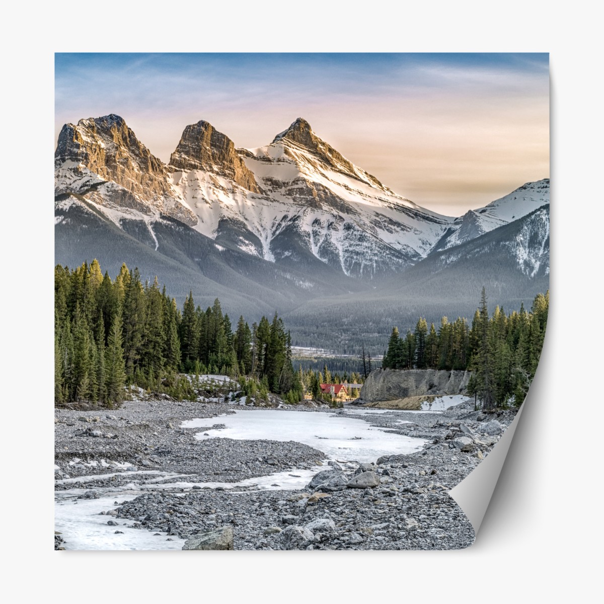 Repositionable sticker majestic mountain peaks and pine forest