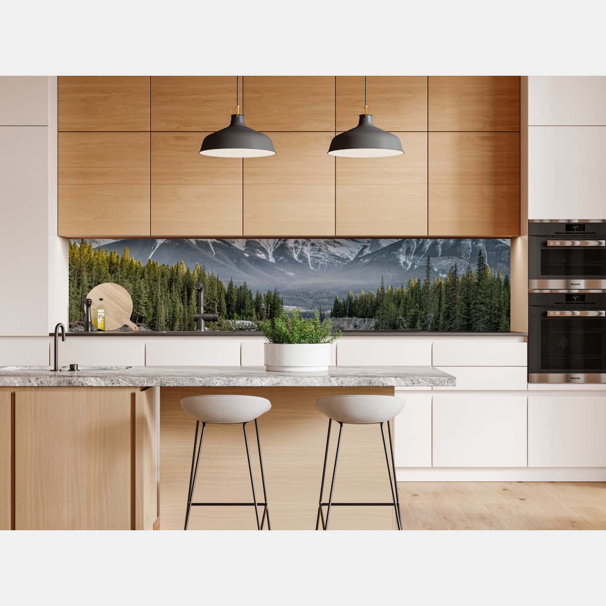 Naklejka repozycjonowalna majestatyczne górskie szczyty i sosnowy las – Wallissimo® Naklejka repozycjonowalna majestatyczne górskie szczyty i sosnowy las – Wallissimo®