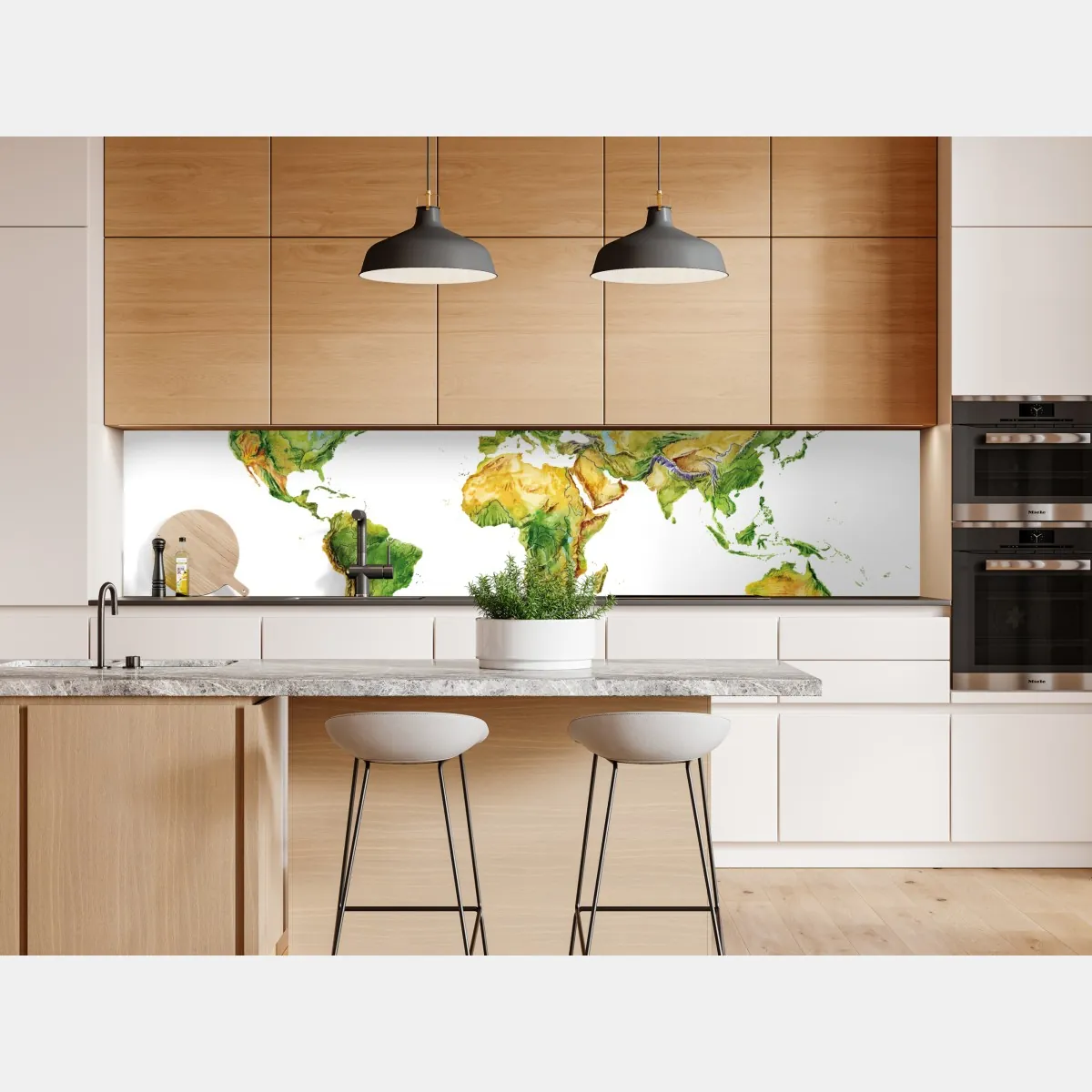 Naklejka repozycjonowalna akwarelowa mapa fizyczna świata – Wallissimo® Naklejka repozycjonowalna akwarelowa mapa fizyczna świata – Wallissimo®