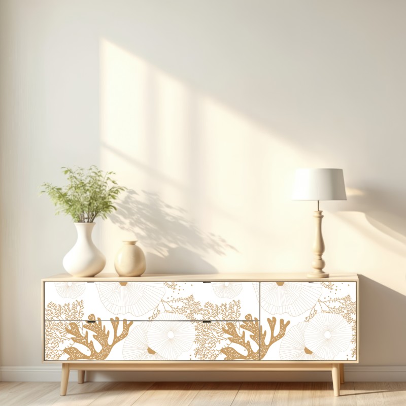 Naklejka repozycjonowalna delikatny złoty wzór koralowy – Wallissimo® Naklejka repozycjonowalna delikatny złoty wzór koralowy – Wallissimo®