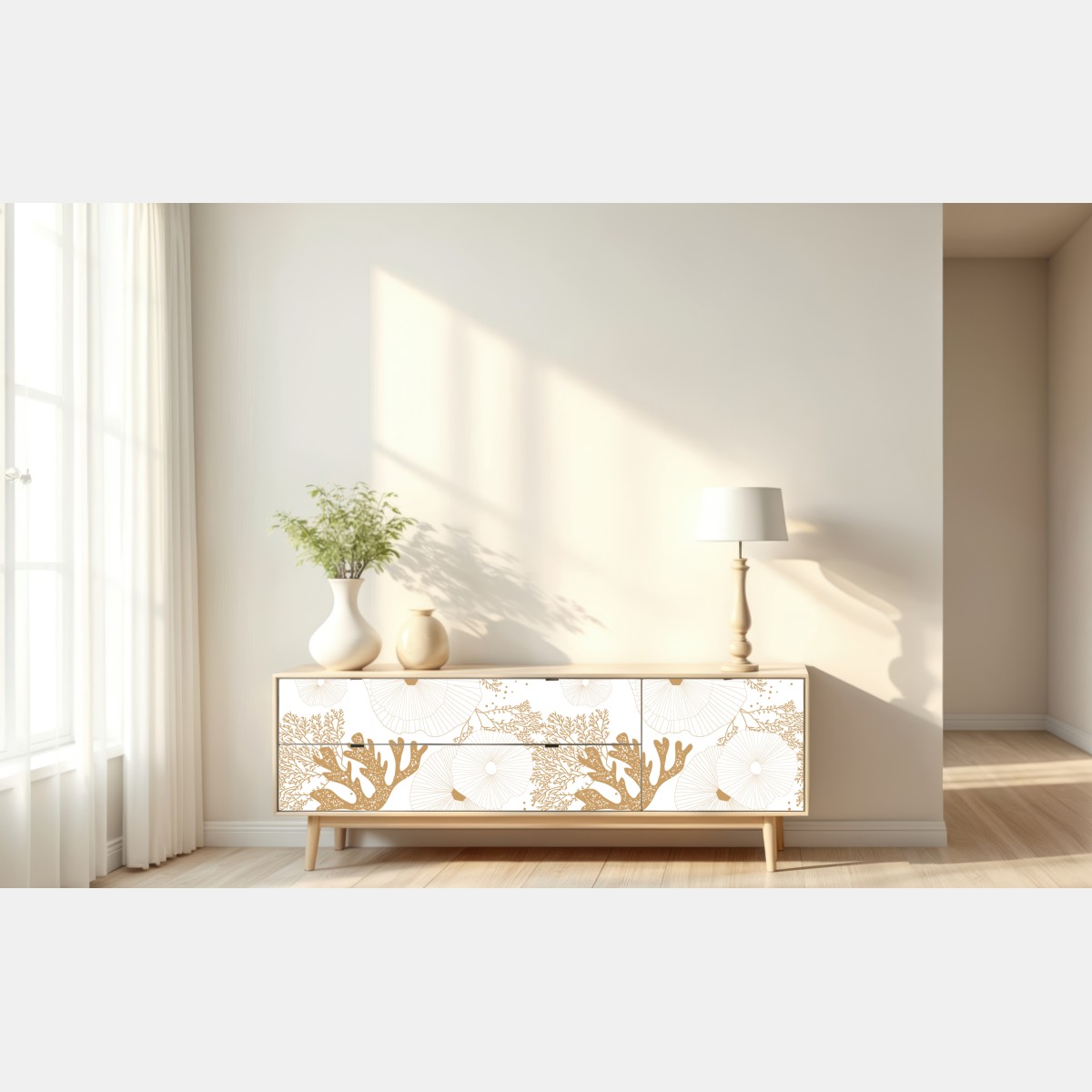 Naklejka repozycjonowalna delikatny złoty wzór koralowy – Wallissimo® Naklejka repozycjonowalna delikatny złoty wzór koralowy – Wallissimo®