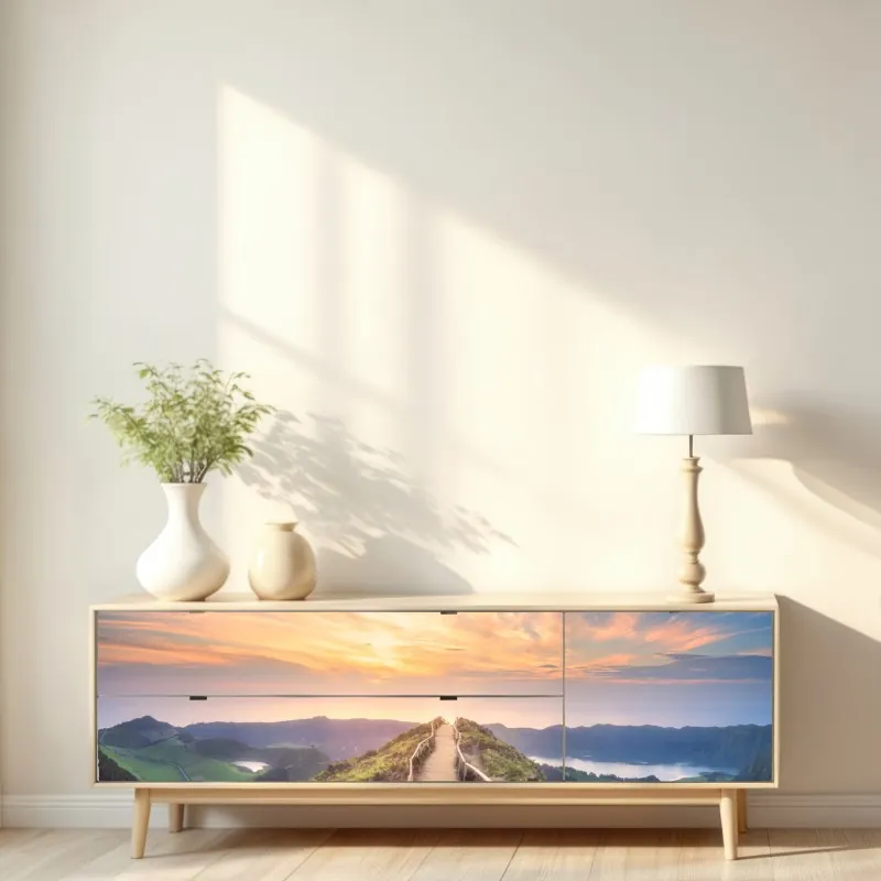 Naklejka repozycjonowalna złoty wzór liści na białym tle – Wallissimo®