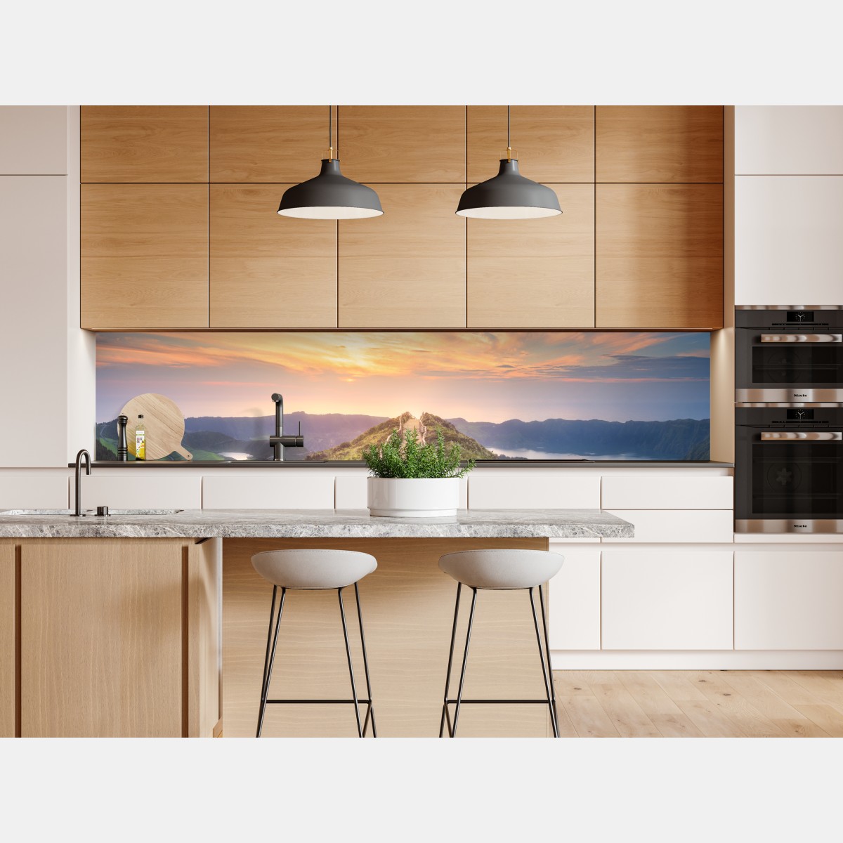 Naklejka repozycjonowalna ścieżka na grzbiecie górskim przy zachodzie słońca nad jeziorem – Wallissimo® Naklejka repozycjonowalna ścieżka na grzbiecie górskim przy zachodzie słońca nad jeziorem – Wallissimo®