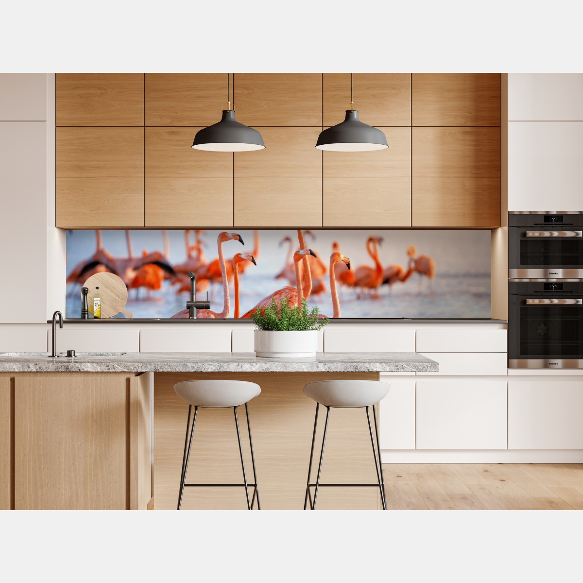 Naklejka repozycjonowalna różowe flamingi o zachodzie słońca – Wallissimo® Naklejka repozycjonowalna różowe flamingi o zachodzie słońca – Wallissimo®