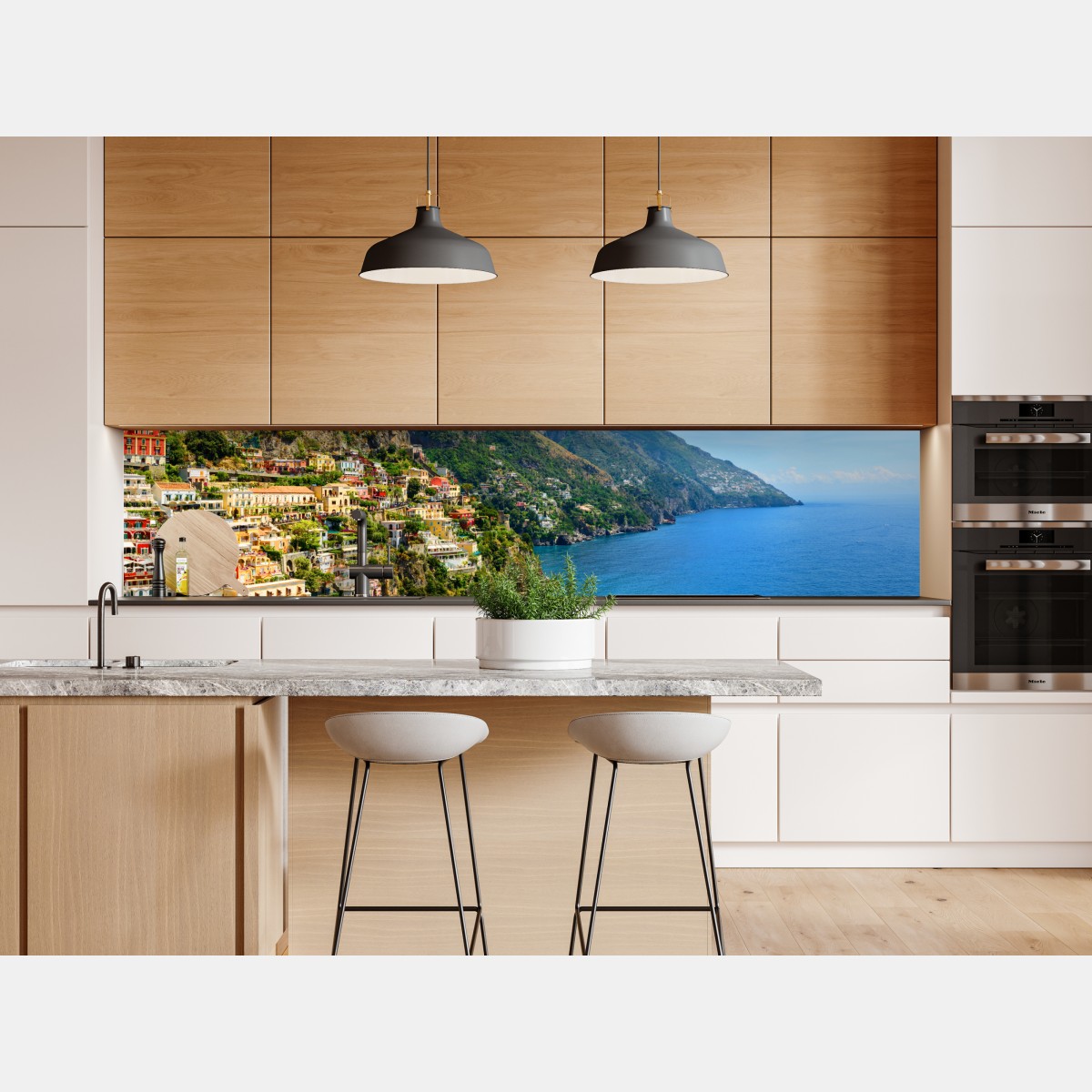 Naklejka repozycjonowalna kolorowa panorama nadmorskiego miasteczka na klifie – Wallissimo® Naklejka repozycjonowalna kolorowa panorama nadmorskiego miasteczka na klifie – Wallissimo®